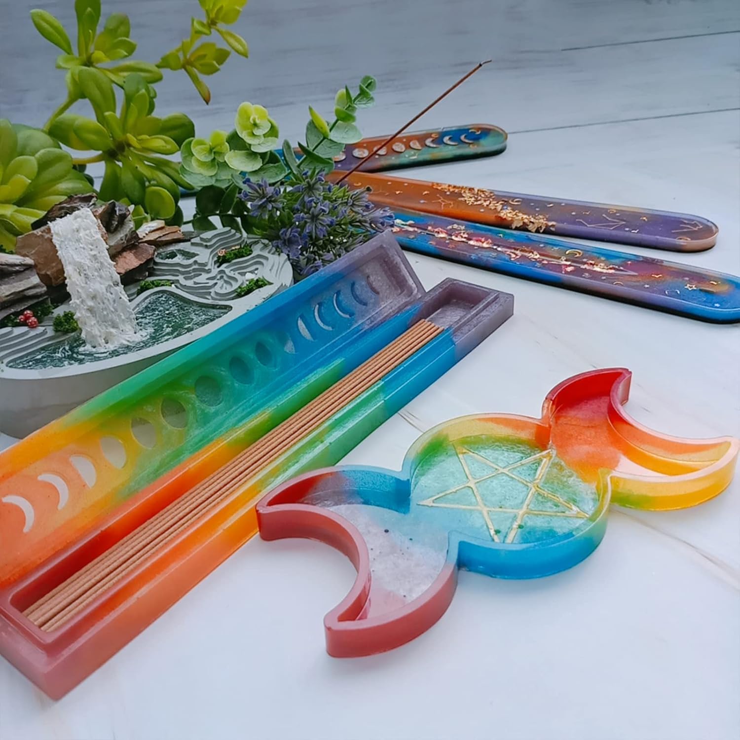 Moon Phase Incense Holder Epoxy Resin Molds Set 5-Count