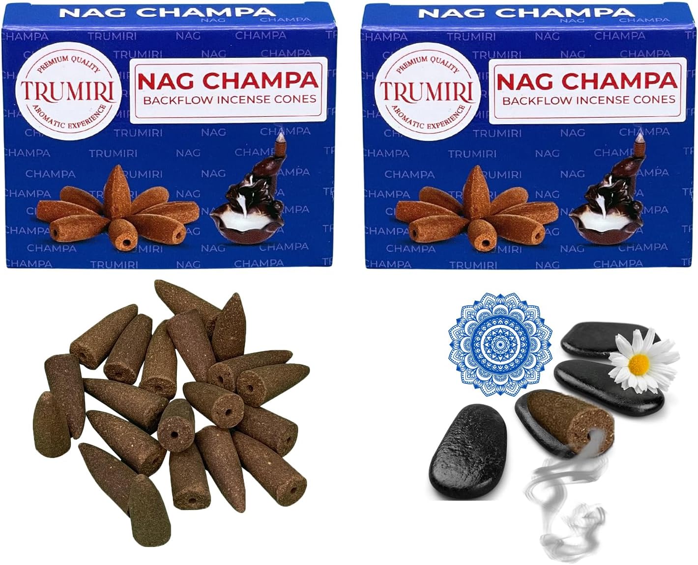 TRUMIRI Nag Champa Backflow Incense Cones - 20 Cone Dual Pack