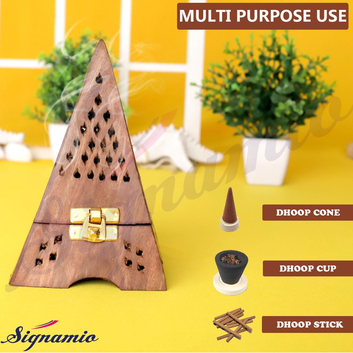 SIGNAMIO Wooden Incense Holder Dhoop Stand Pooja Room Decor