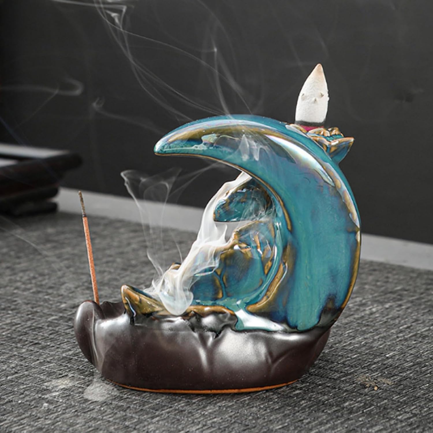 Reverse Flow Incense Burner with Blue Moon Design