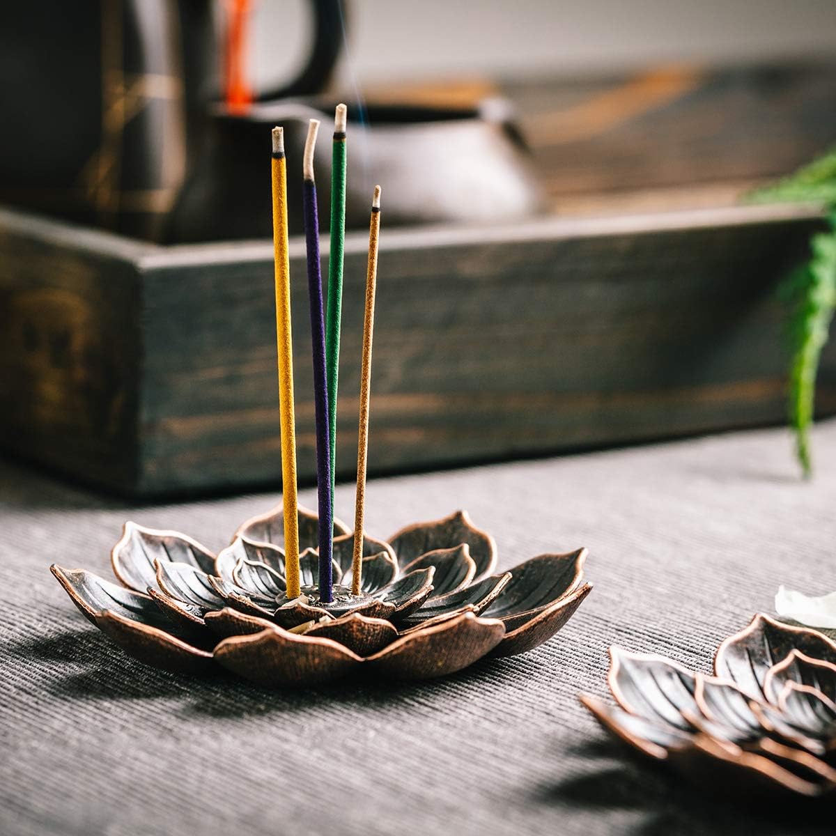 GARMOLY Brass Lotus Incense Stick Holder with Detachable Ash Catcher
