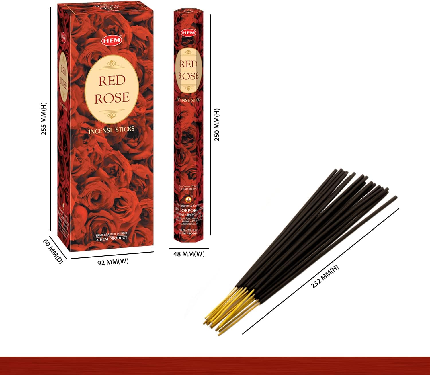 HEM Red Rose Incense Sticks 120 Count 6 Boxes