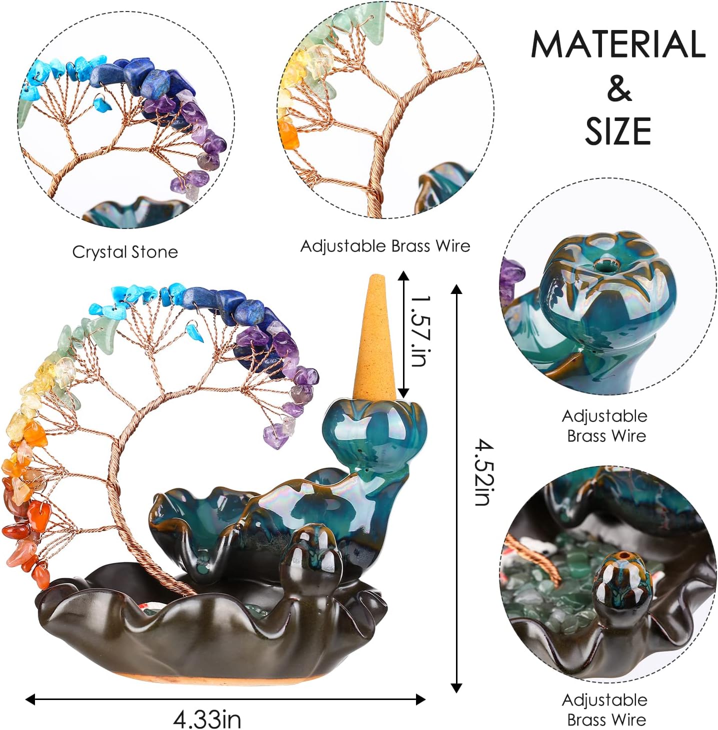 7 Chakras Crystal Tree Incense Burner with Waterfall Effect