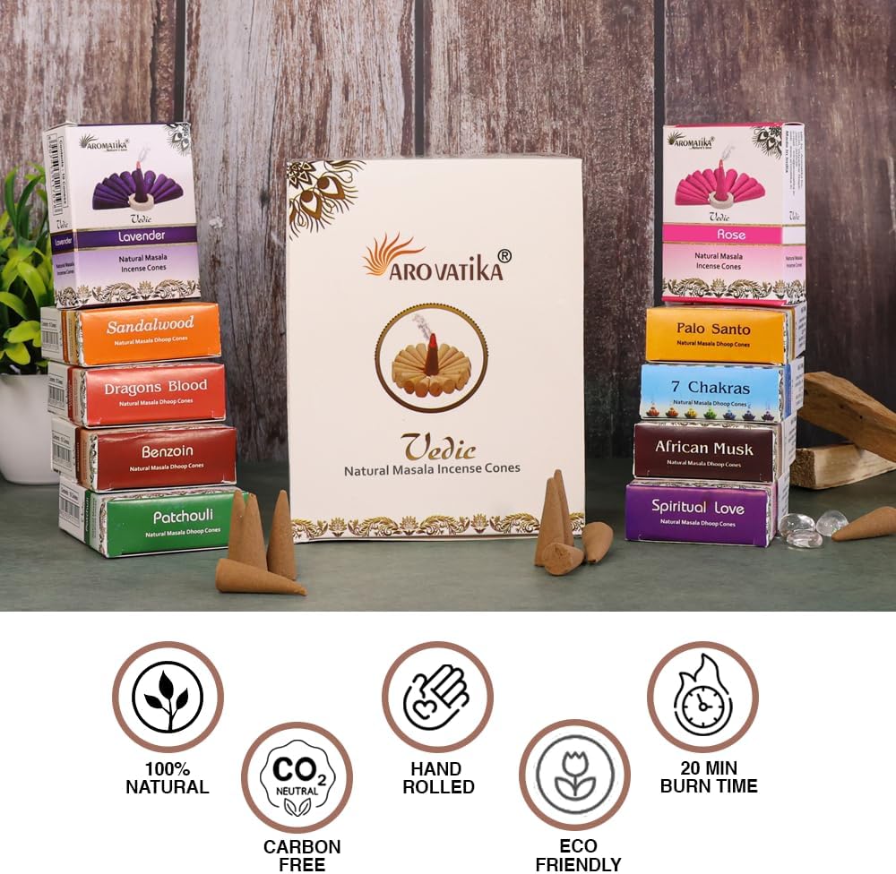 ARO VATIKA Vedic Natural Masala 120 Incense Cones Pack of 12 Boxes