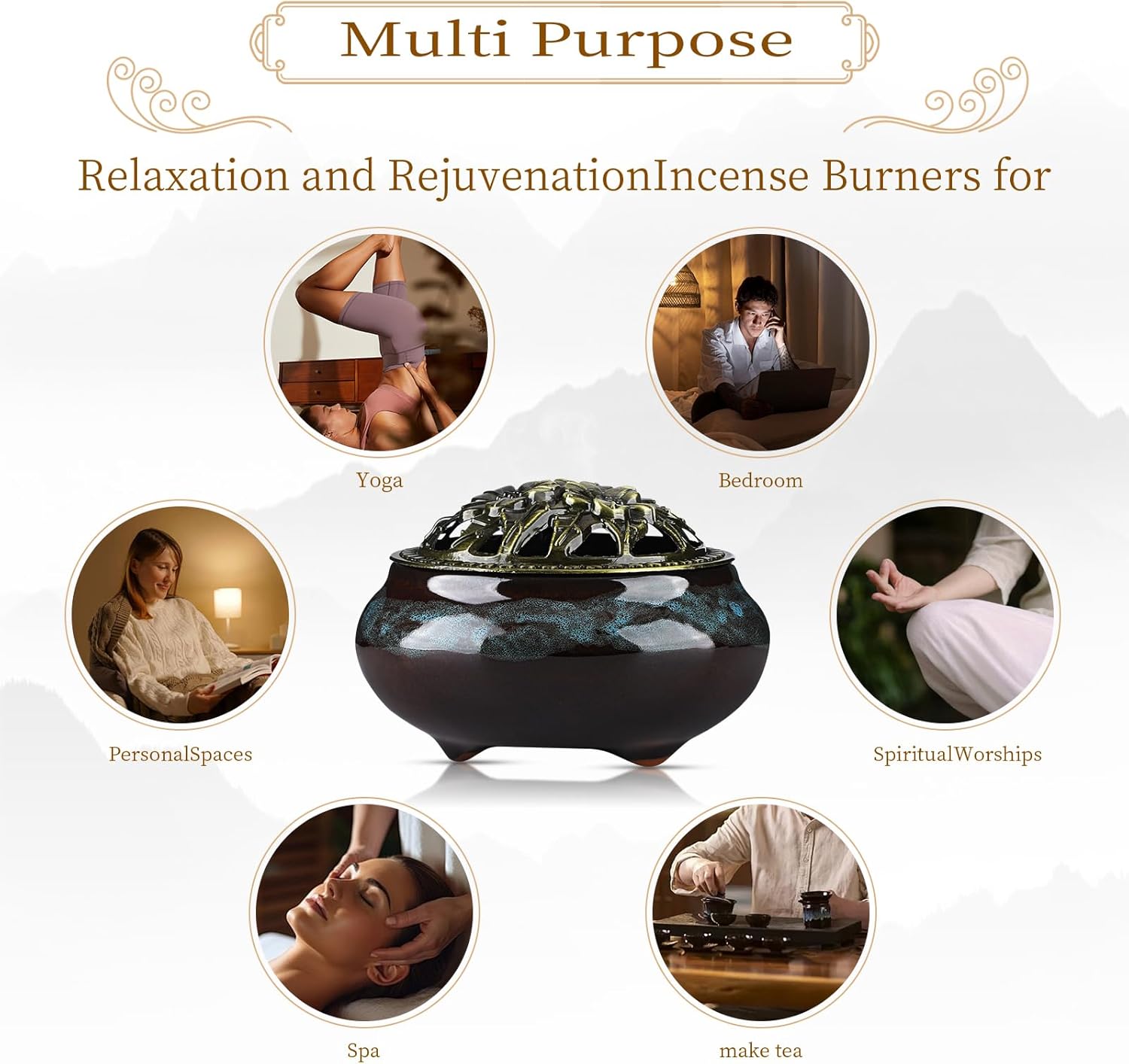 Handmade Ceramic Incense Burner with Metal Lid - Fambe Blue