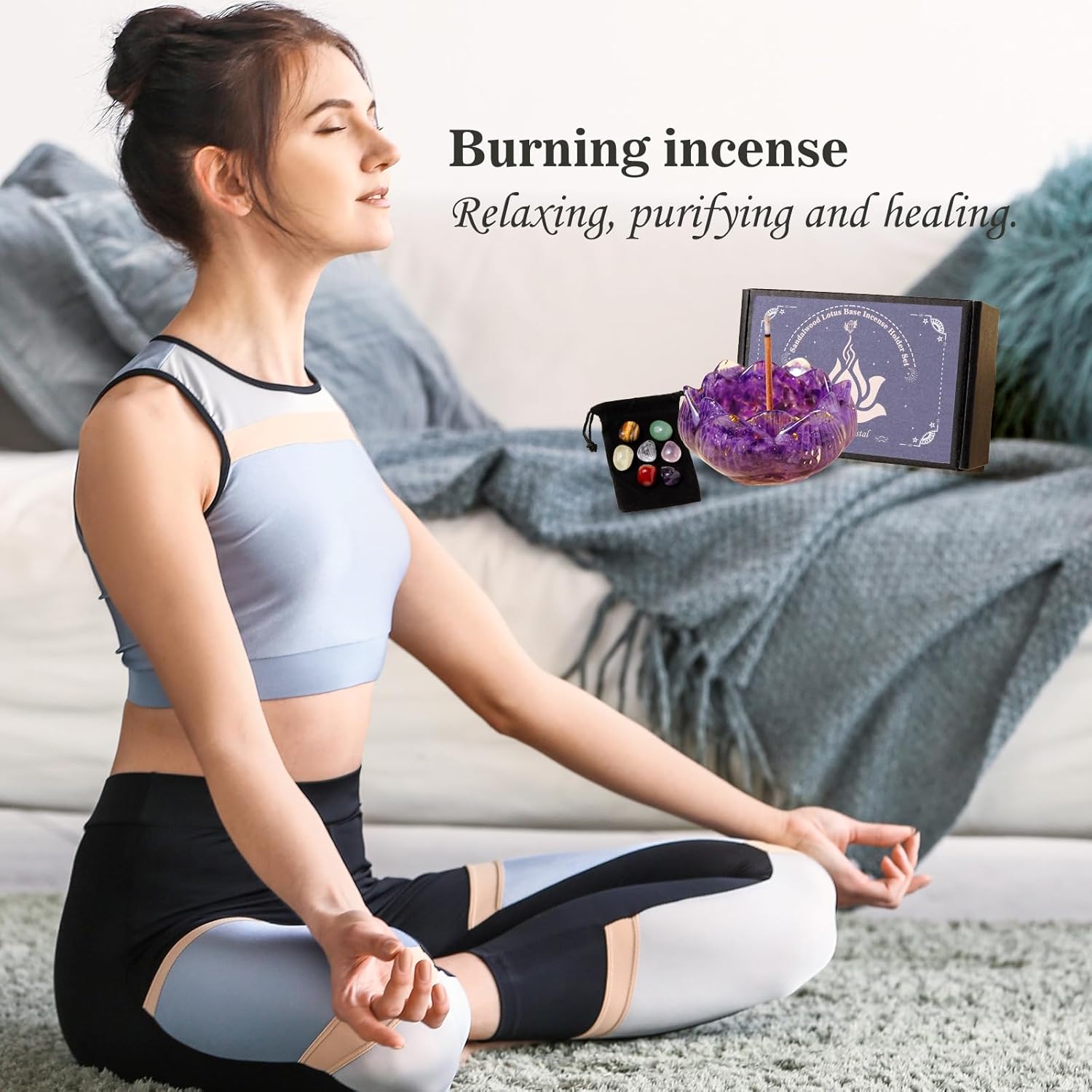 Amethyst Resin Crystal Lotus Incense Burner Set - 15pcs