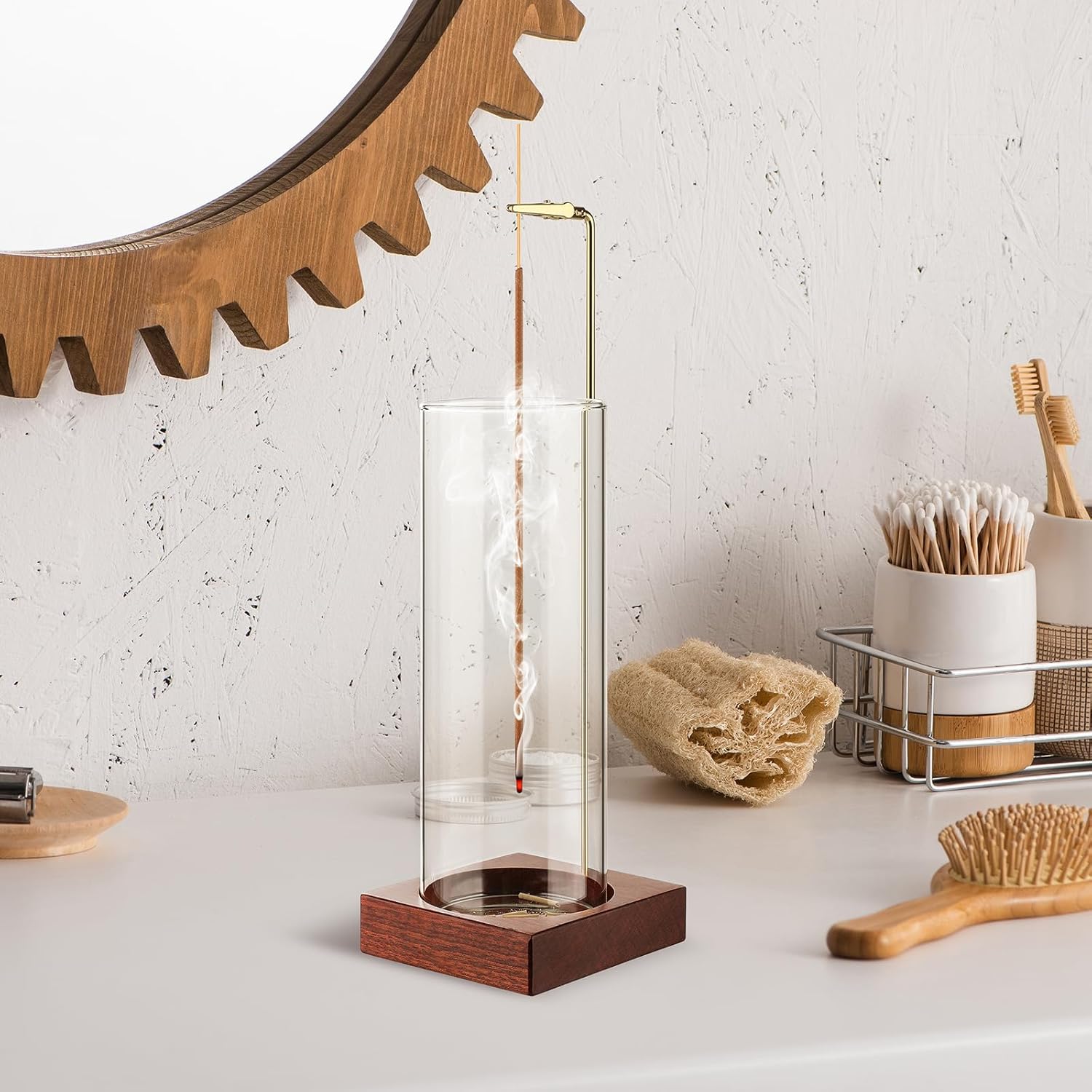 MACUSOO Incense Holder with 20 Sticks and Glass Ash Catcher