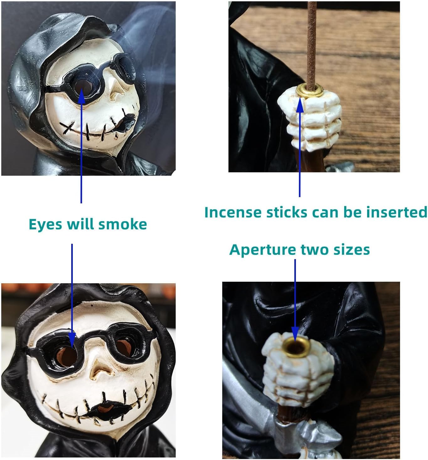 Gothic Skeleton Grim Reaper Incense Burner Voodoo Doll Decoration