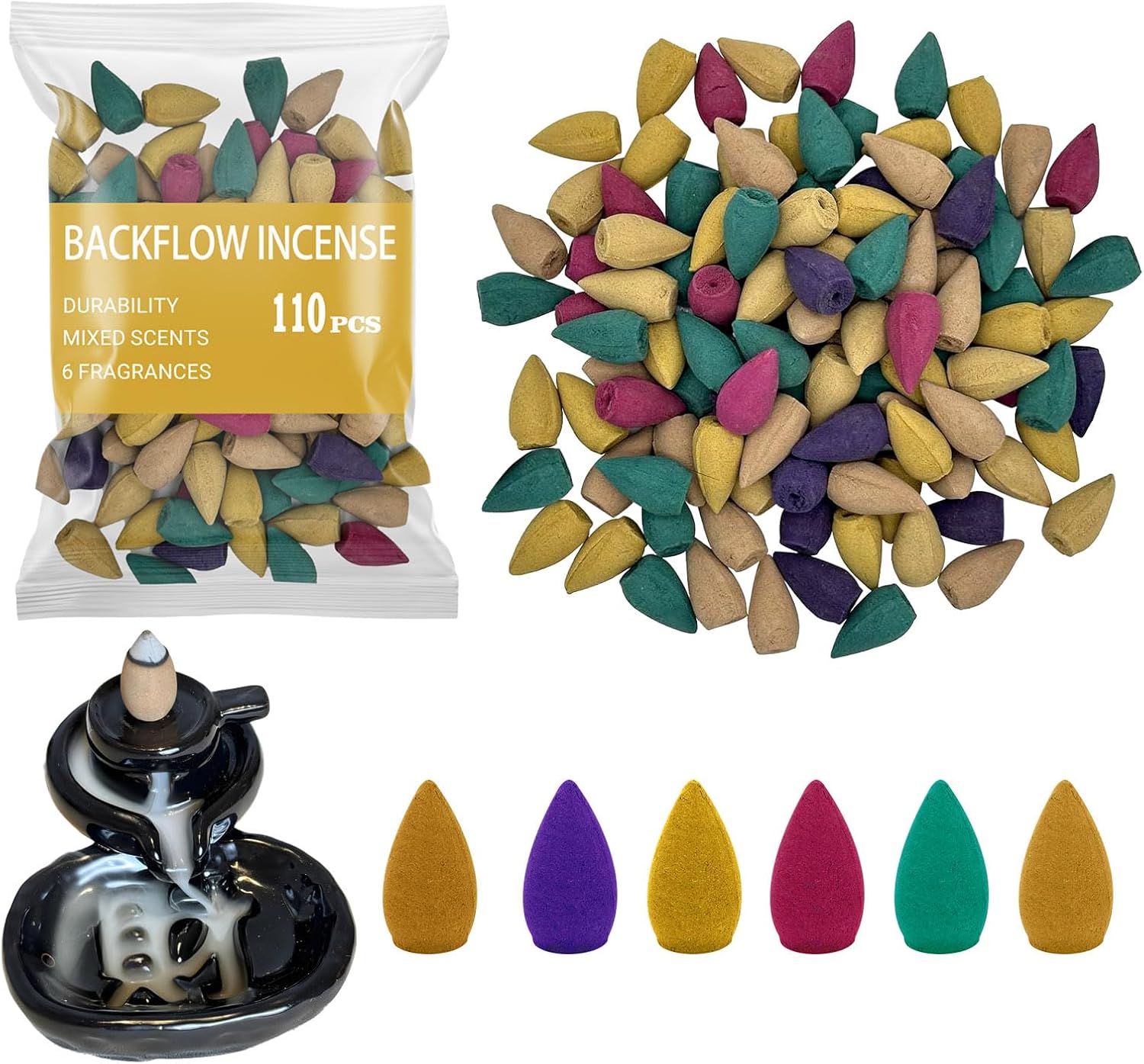 110Pcs Backflow Incense Cones with 6 Natural Scents