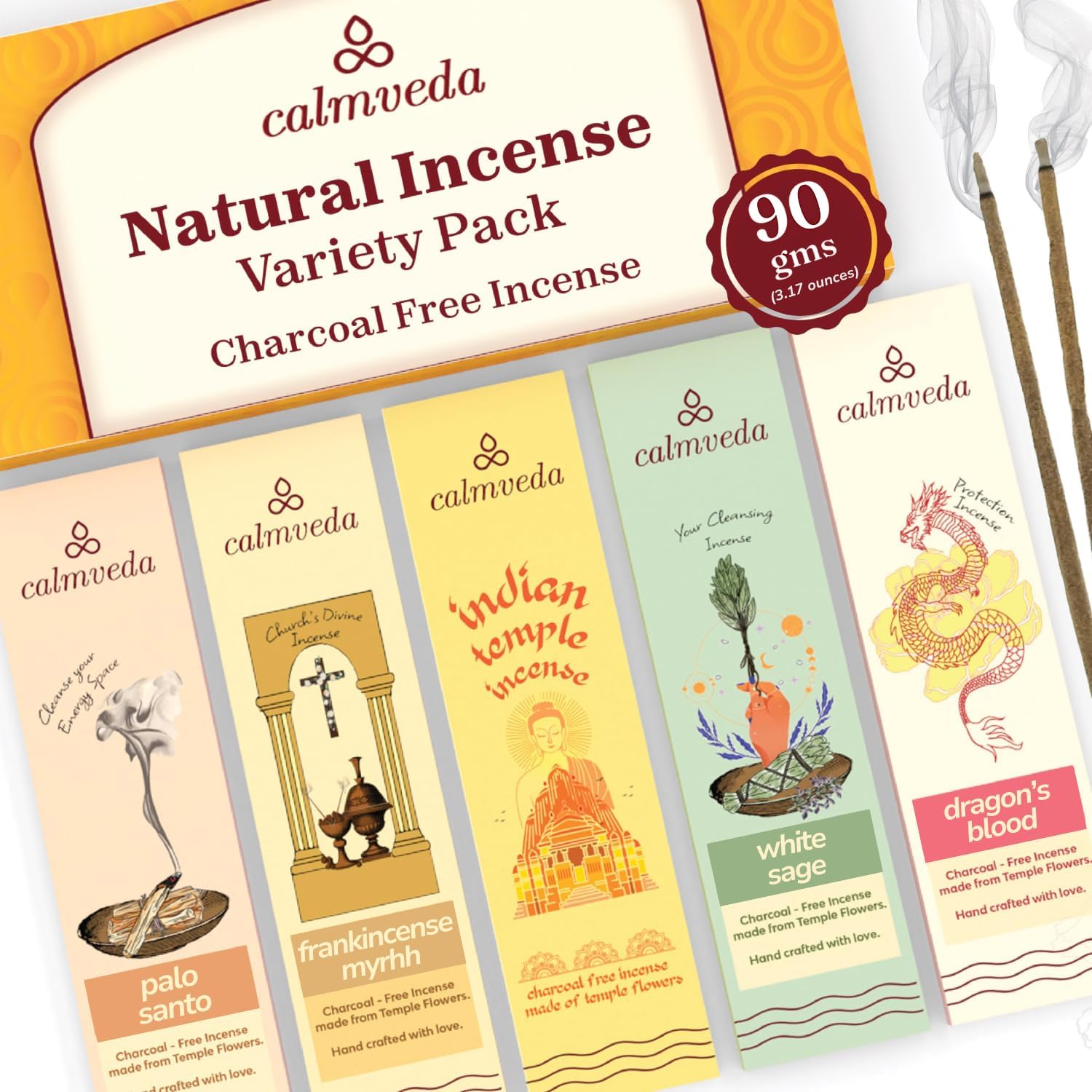Natural Incense Sticks Variety Pack - 5 Sacred Scents