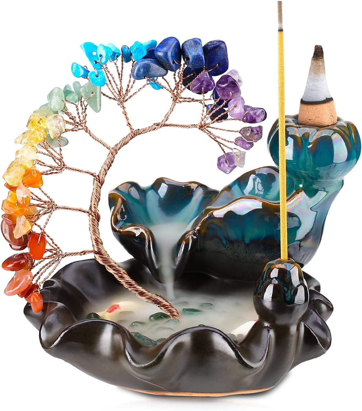 7 Chakras Crystal Tree Incense Burner with Waterfall Effect