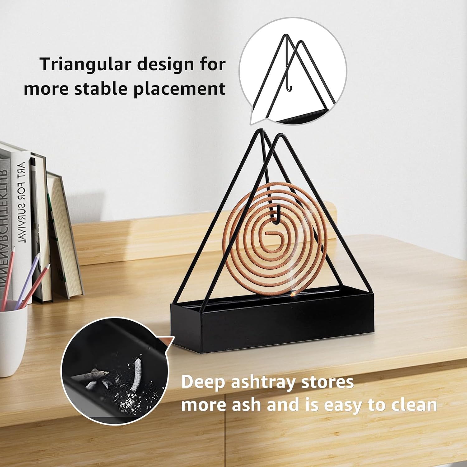 2 Pcs Black Iron Mosquito Coil Holder Ash Catcher Decor