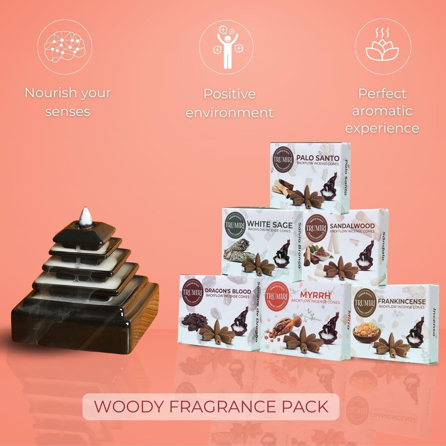 TRUMIRI Woody Backflow Incense Cones for Waterfall