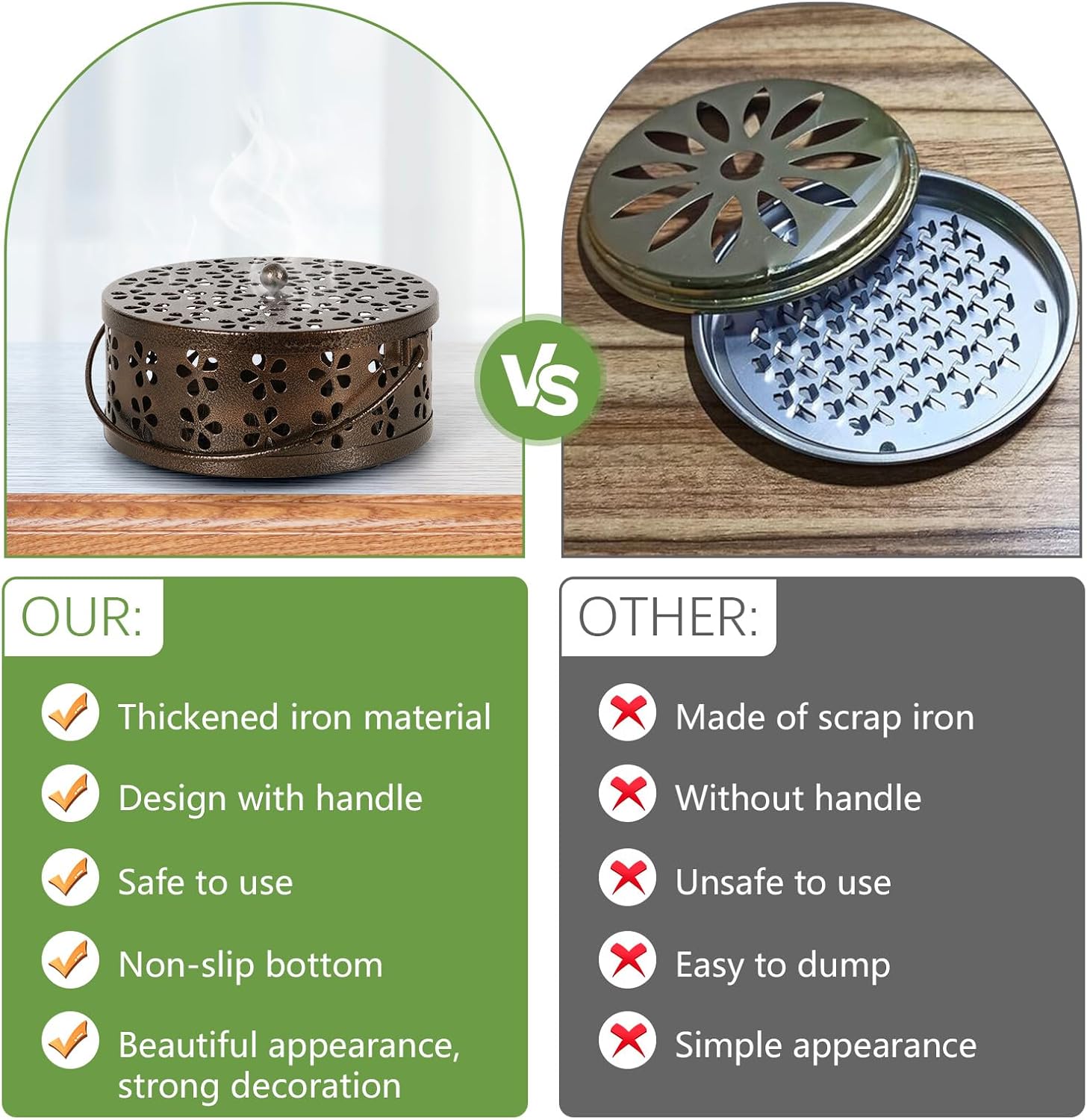 Portable Iron Mosquito Coil Holder with Handle