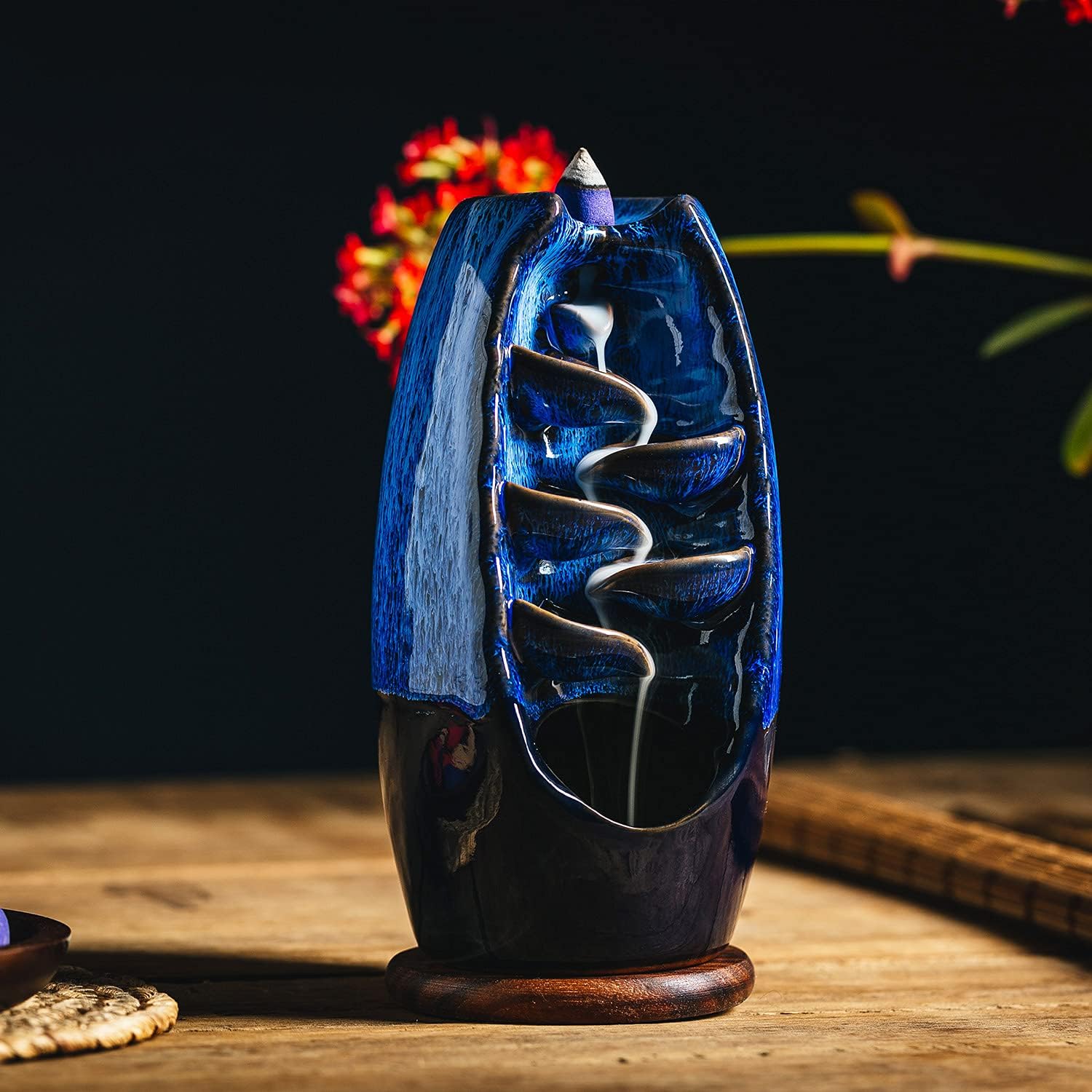 INONE Ceramic Incense Burner with 100 Cones Blue