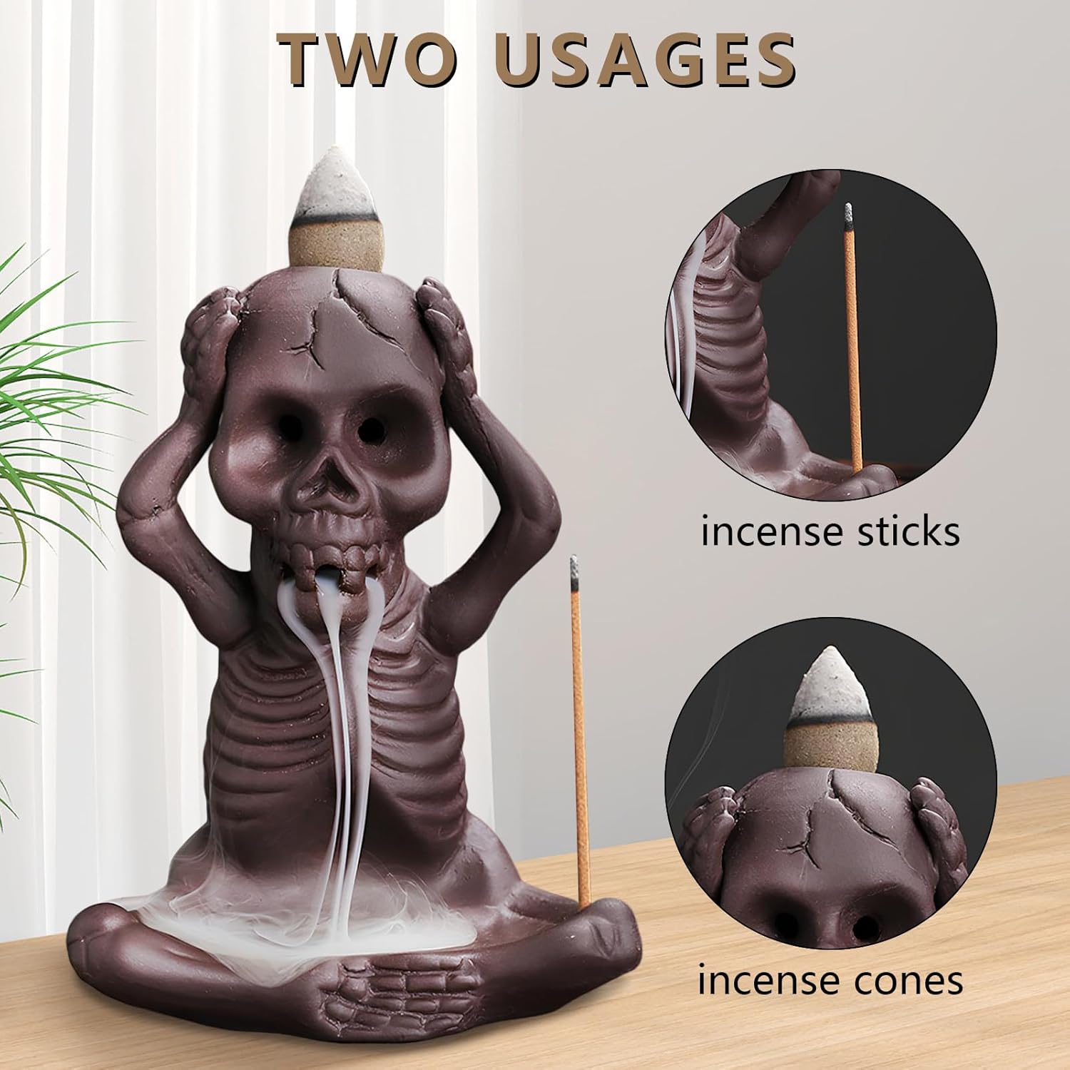 Comeon Skull Decor Incense Stick Holder with Reverse Flow Censer and Burner Kit