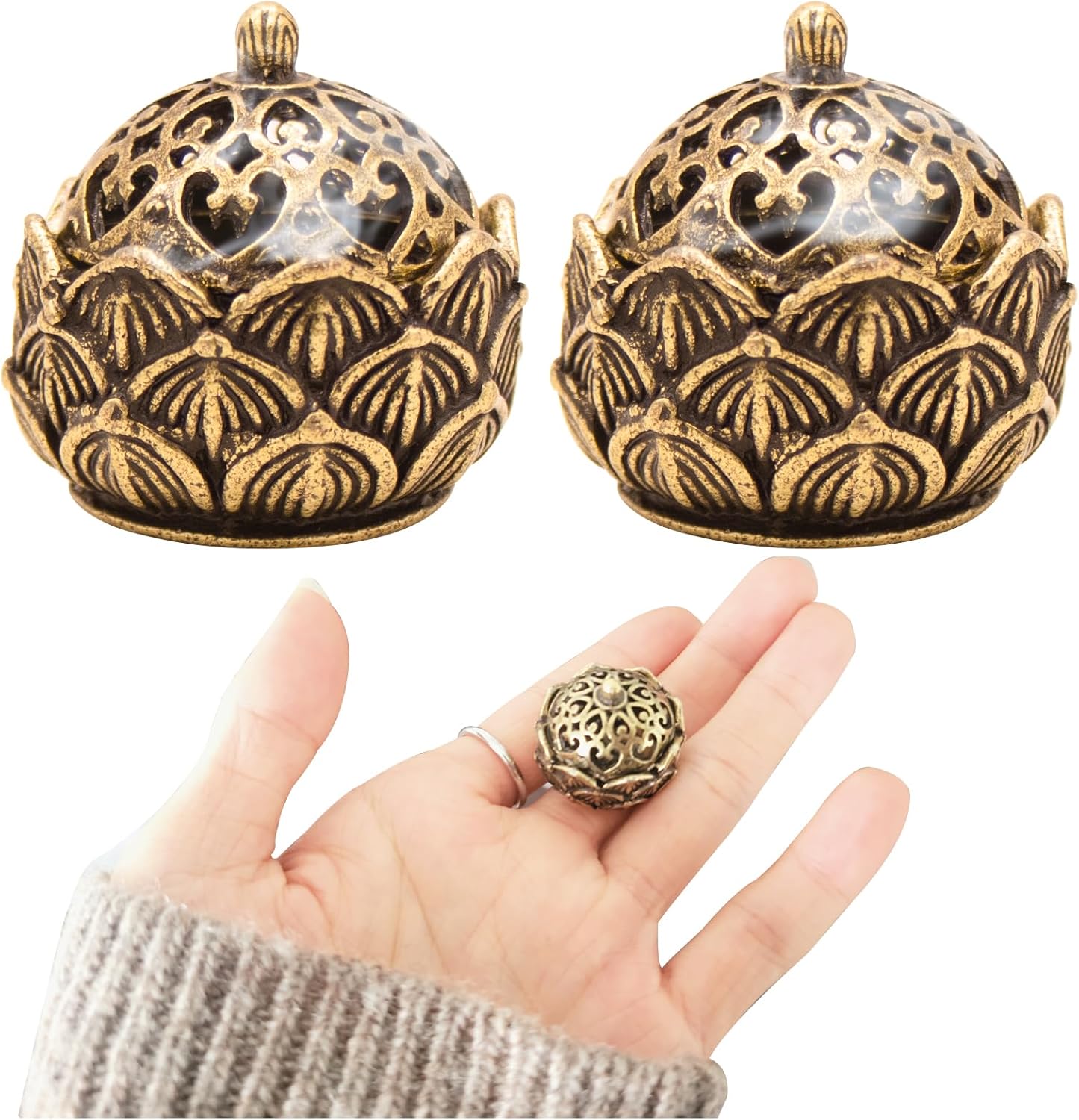 2Pcs Mini Brass Lotus Flower Incense Holder Decor
