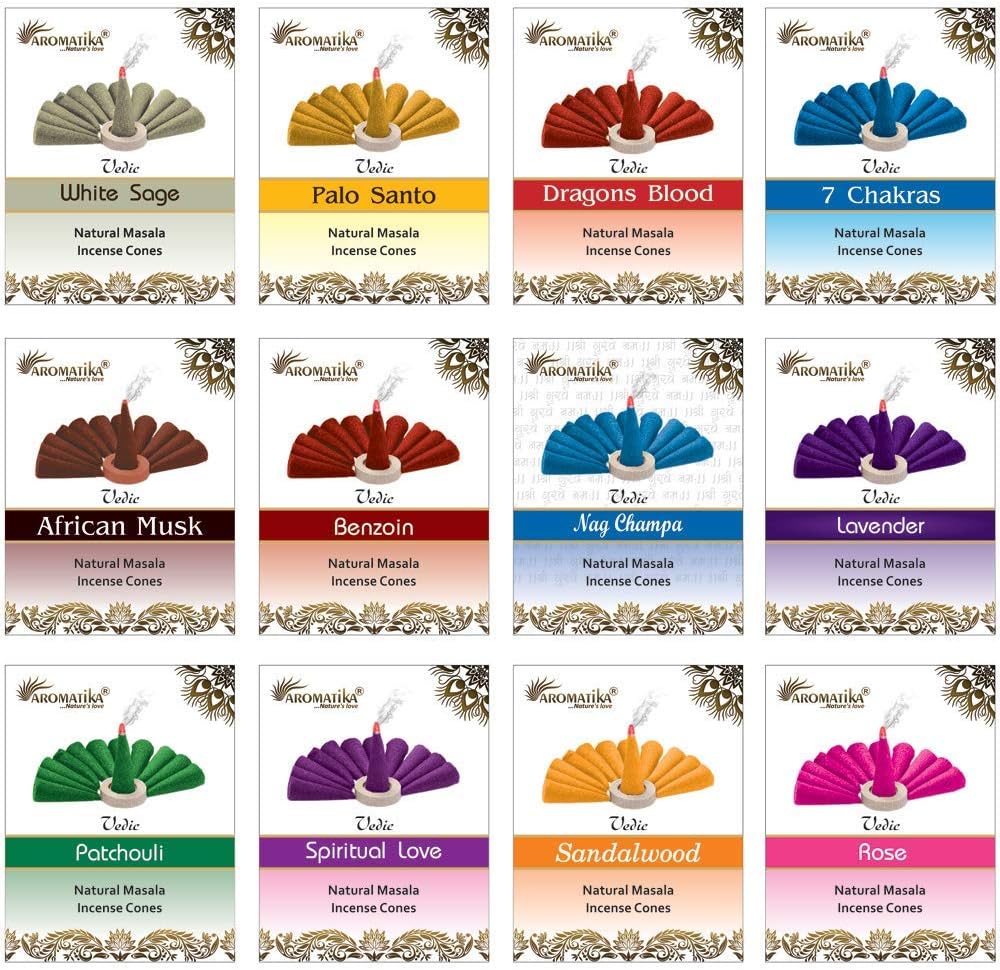 ARO VATIKA Vedic Natural Masala 120 Incense Cones Pack of 12 Boxes