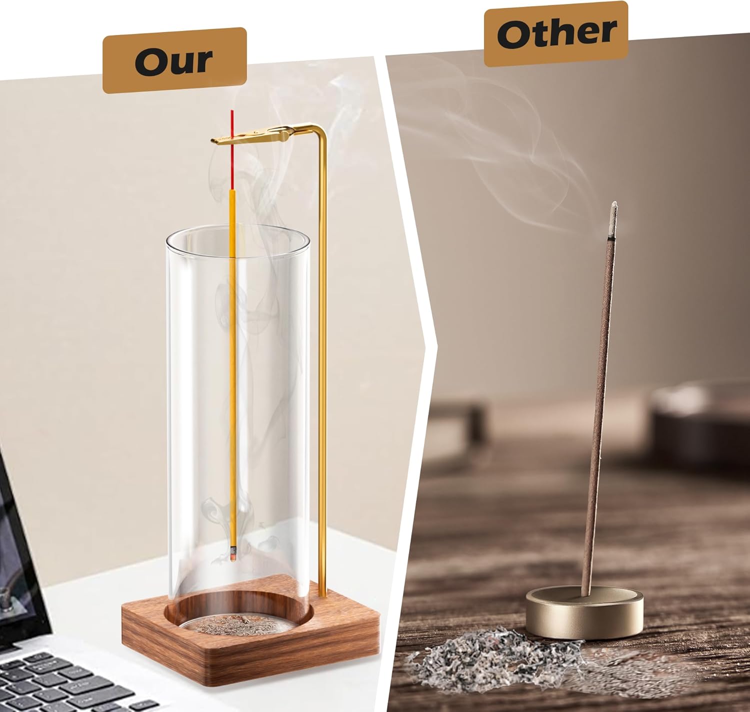 Incense Stick Holder with Glass Ash Catcher 2 Pack