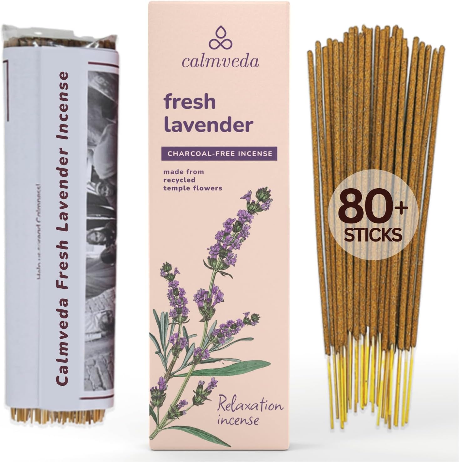 Calmveda Fresh Lavender Incense 80 Sticks Charcoal Free