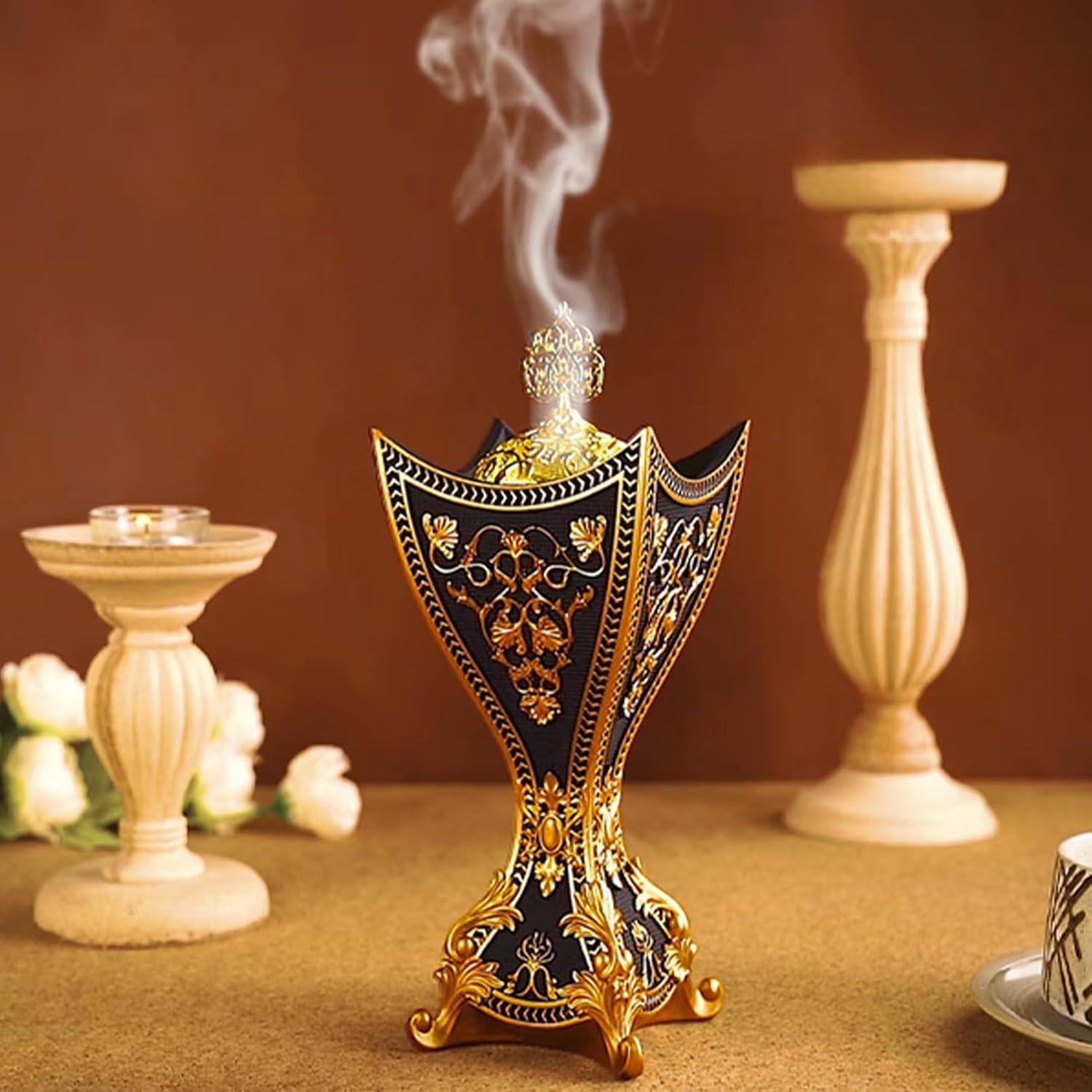 Frankincense Resin Incense Burner with Gold Motifs