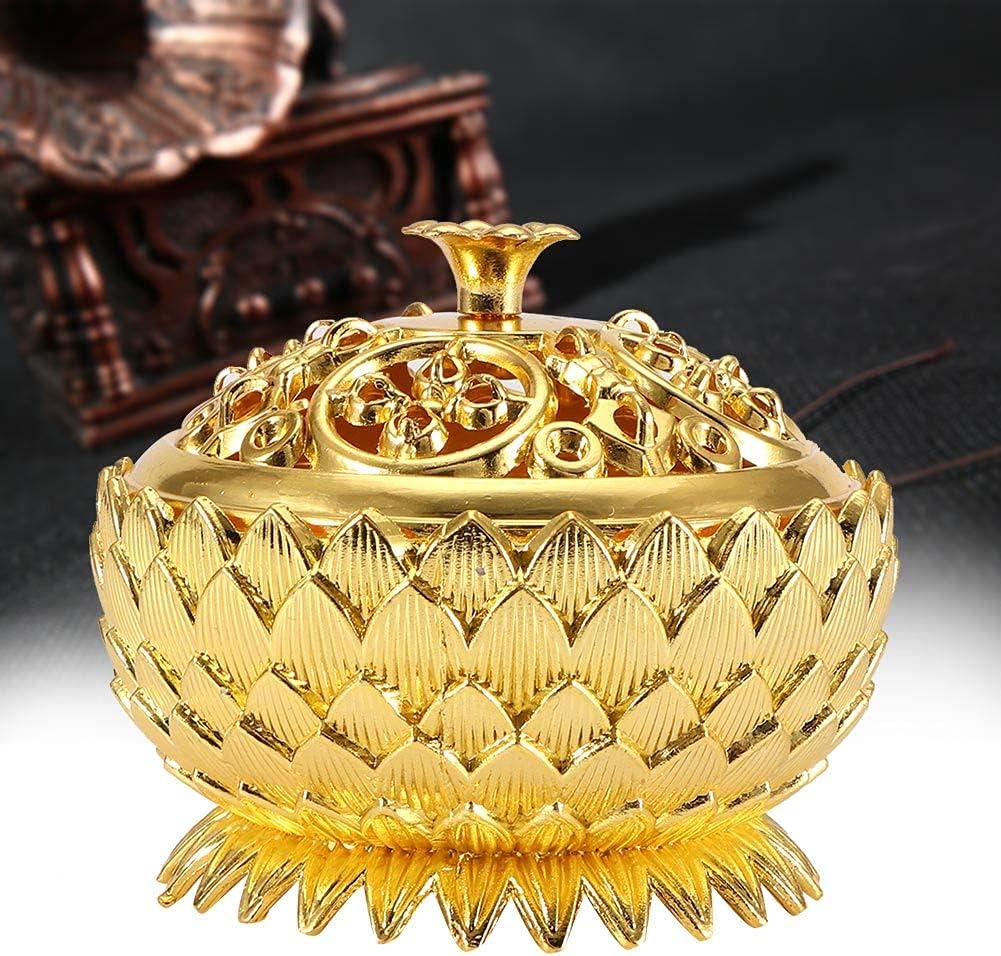 Vintage Lotus Incense Holder Bowl - Gold Finish