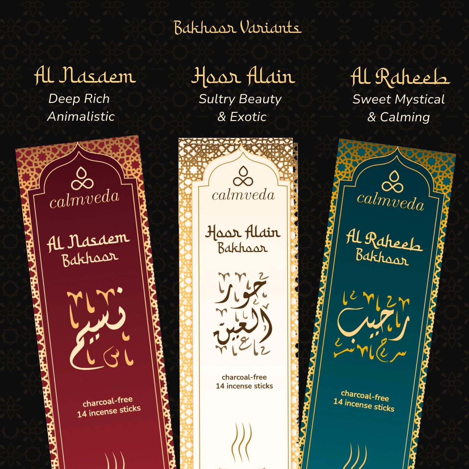 Calmveda Arabian Oud Bakhoor Incense Sticks - 3 Variants 40 Sticks