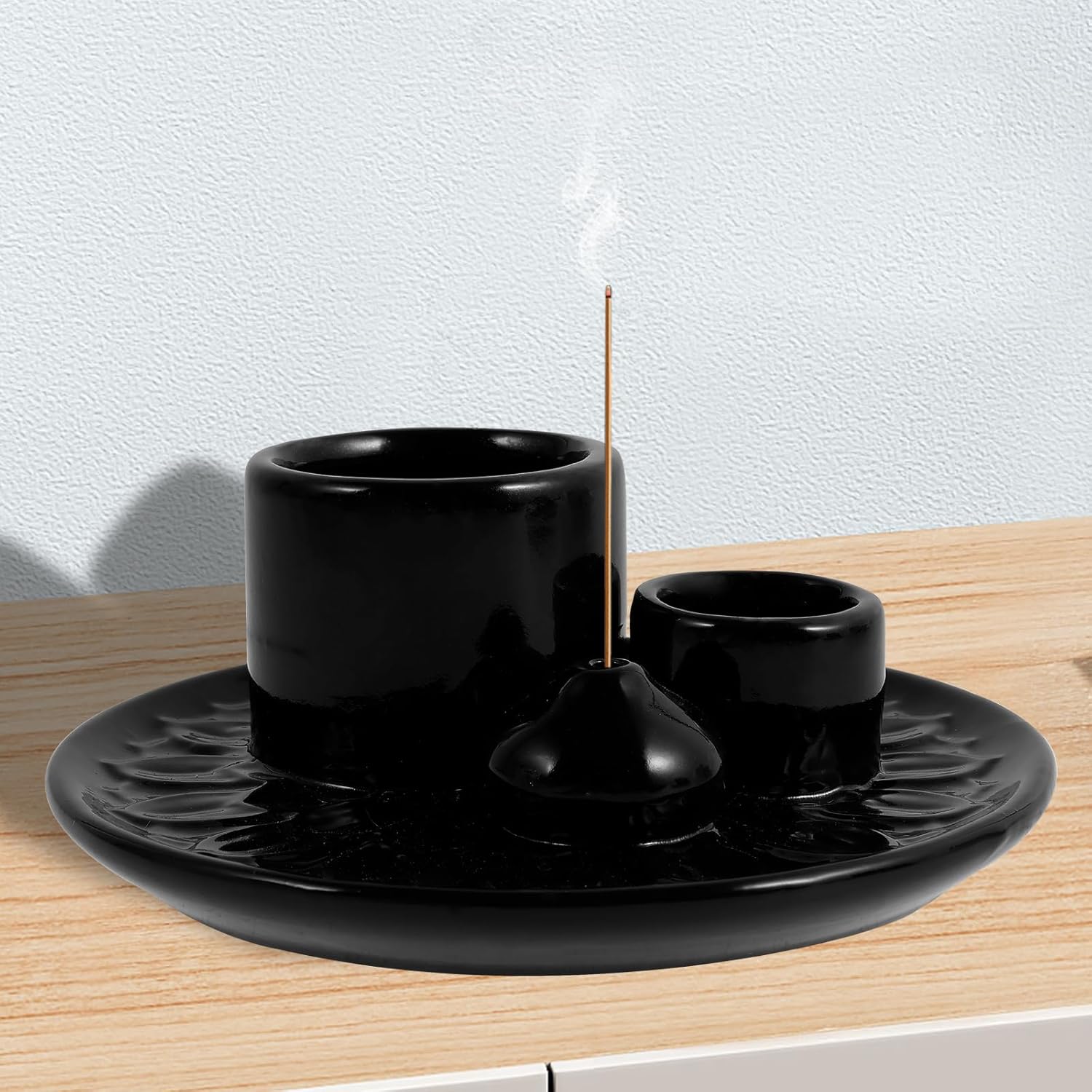 4 in 1 Palo Santo Stick Holder Ceramic Incense Burner for Meditation and Healing Black