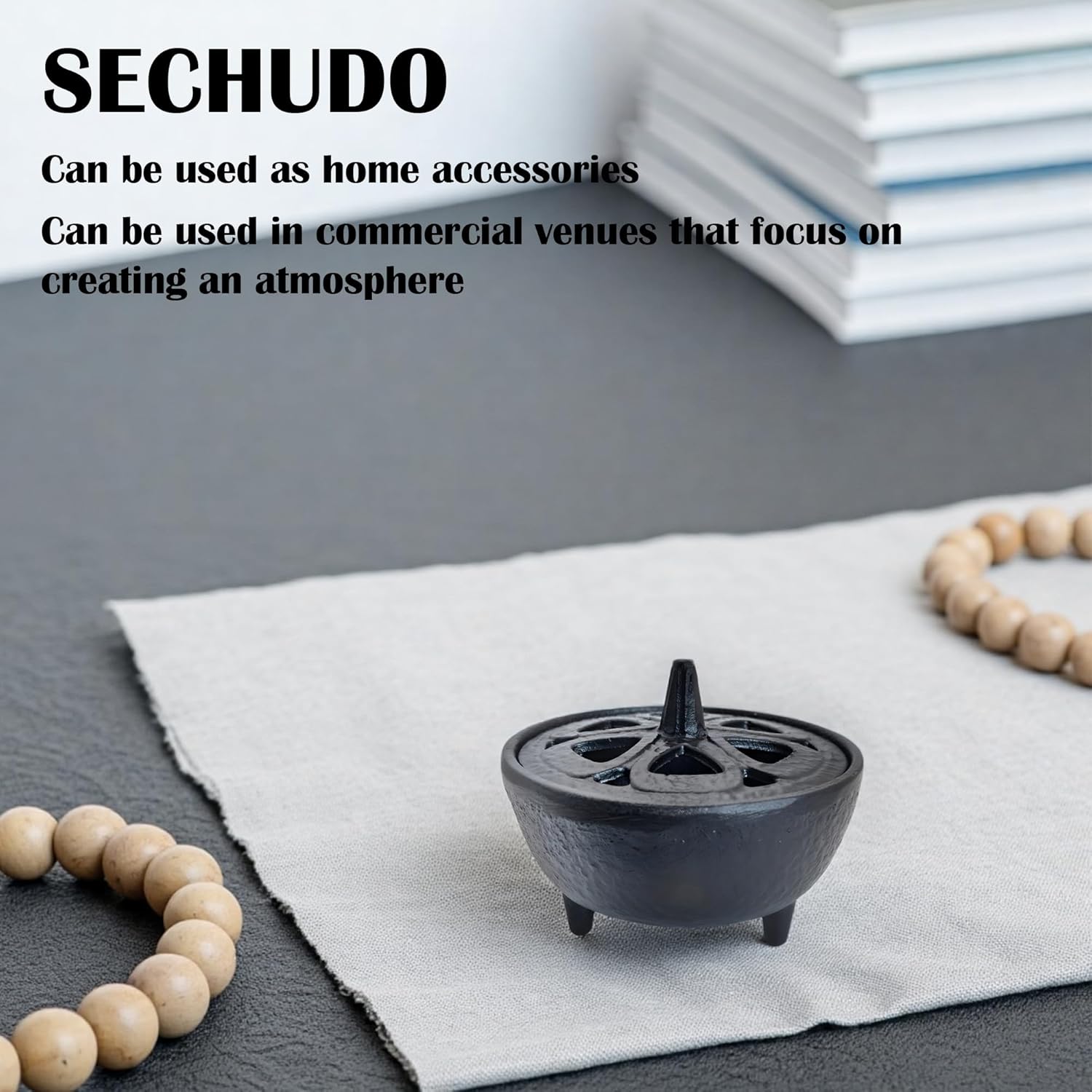 Small Cast Iron Incense Burner with Decorative Lid