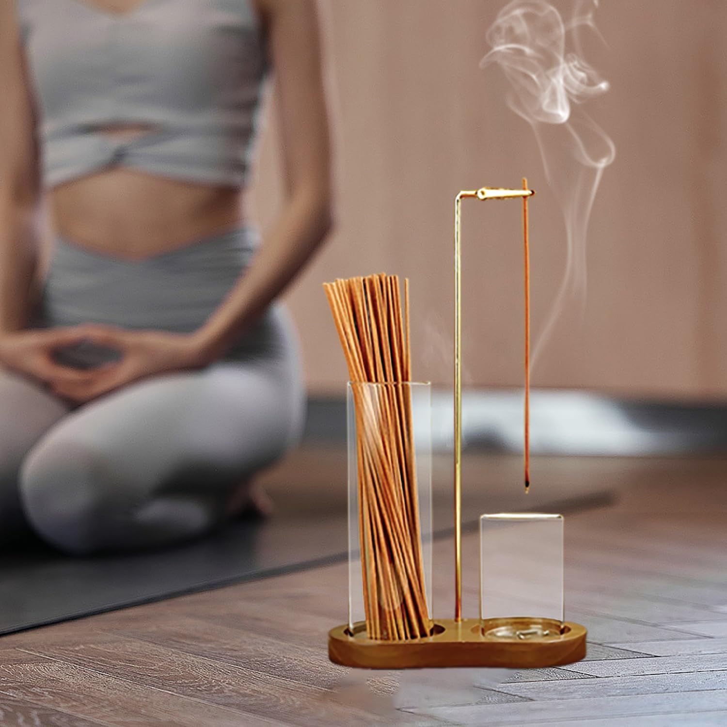 2 in 1 Incense Holder with Glass Ash Catcher and Organizer for Meditation and Home Decor