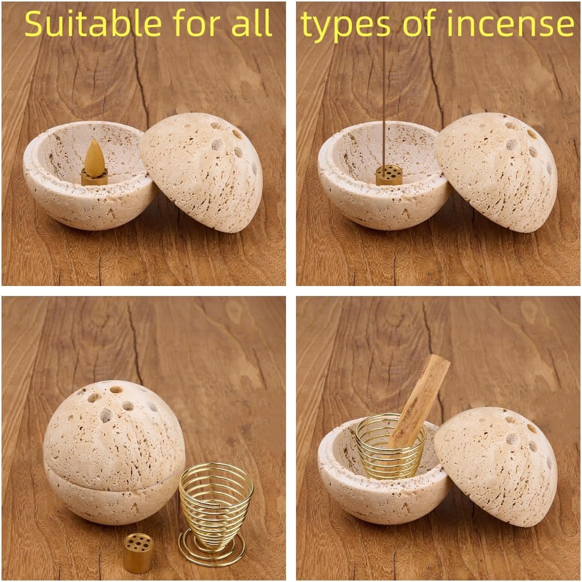 Handmade Travertine Incense Resin Burner Holder