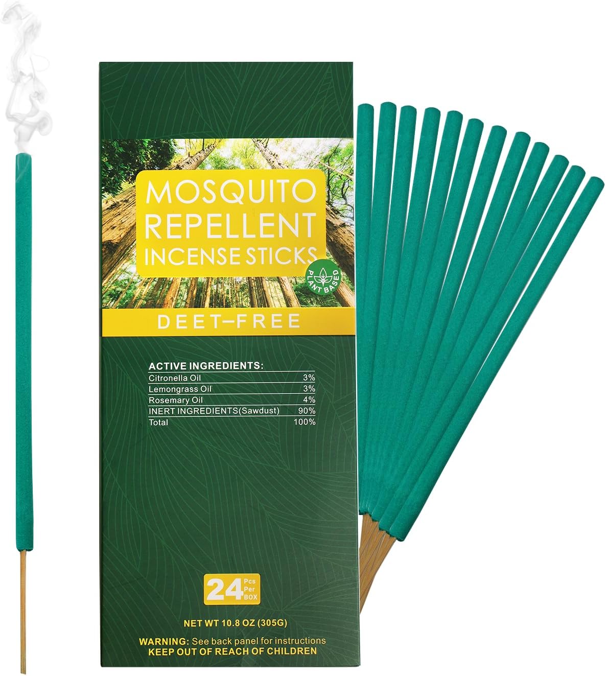Qualihome 24 Pcs Deet Free Mosquito Repellent Incense Sticks