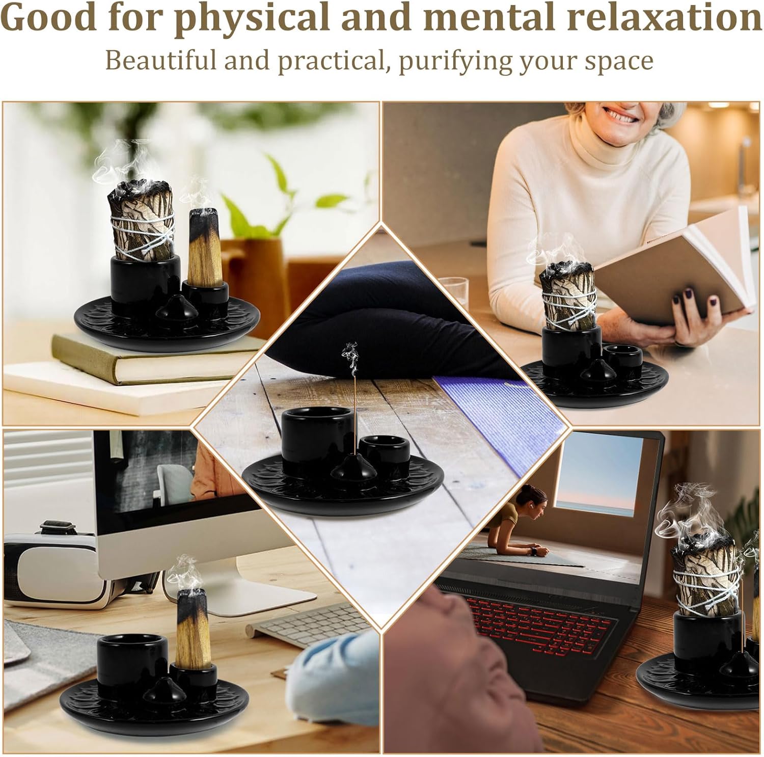 Ceramic Palo Santo Sticks Holder 4 in 1 Burner Tray 1