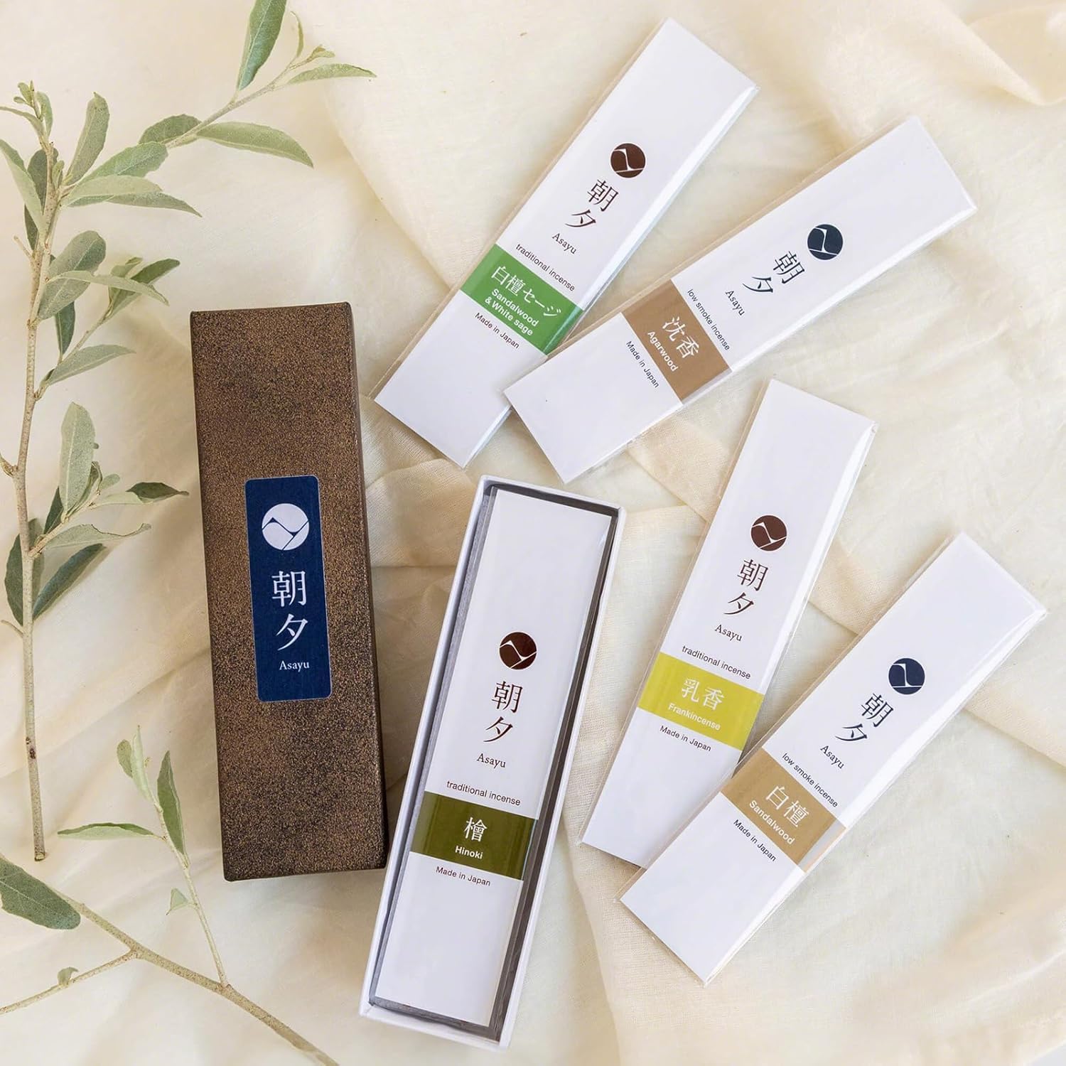 Asayu Japan Incense Sticks Assortment - 5 Natural Fragrances 20g