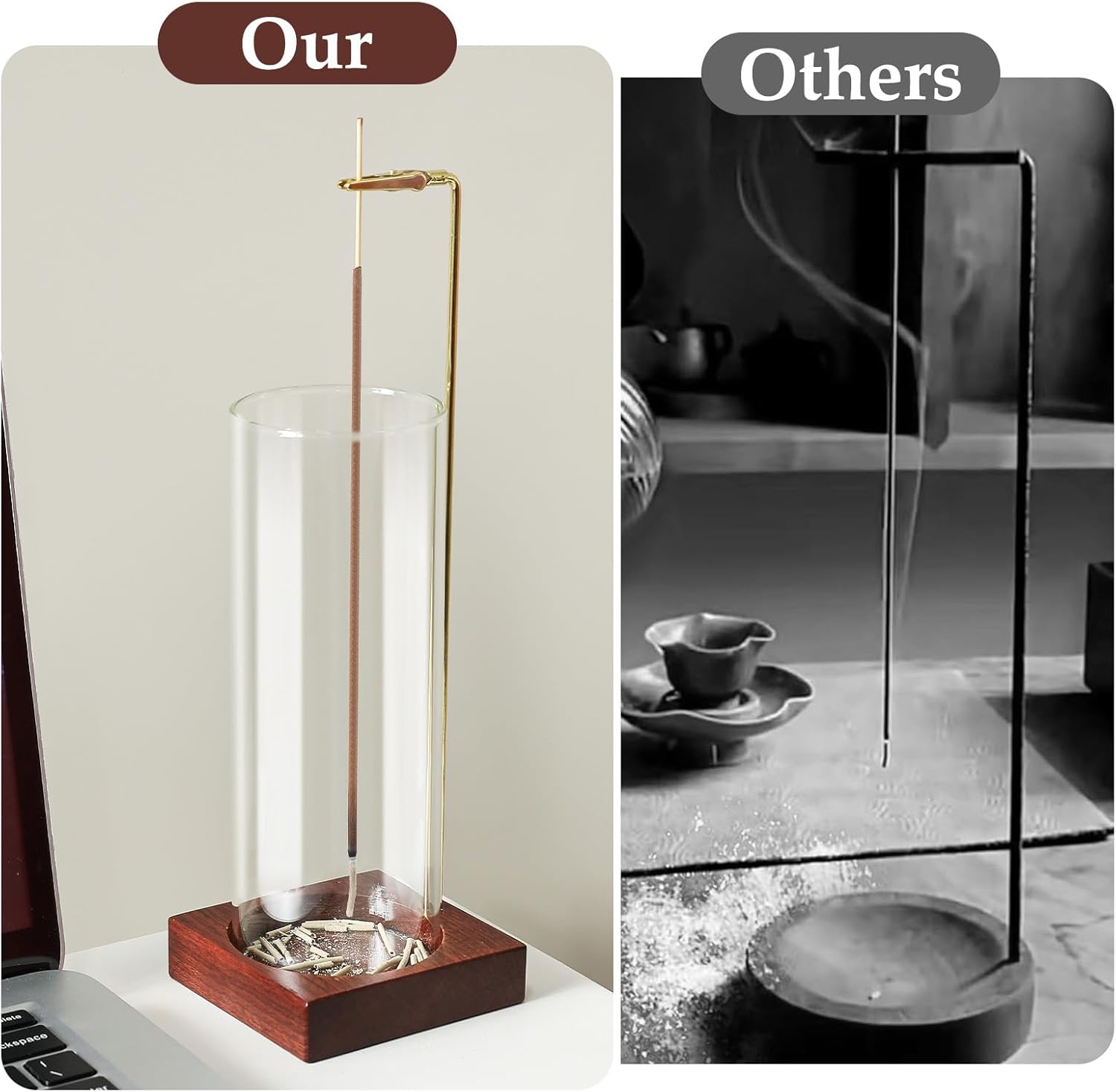 MACUSOO Incense Holder with 20 Sticks and Glass Ash Catcher