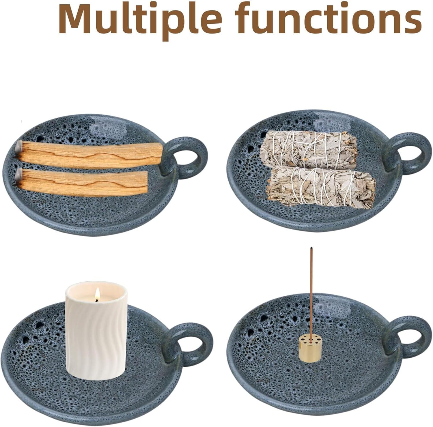 Ceramic Palo Santo Holder and Candle Plate Blue