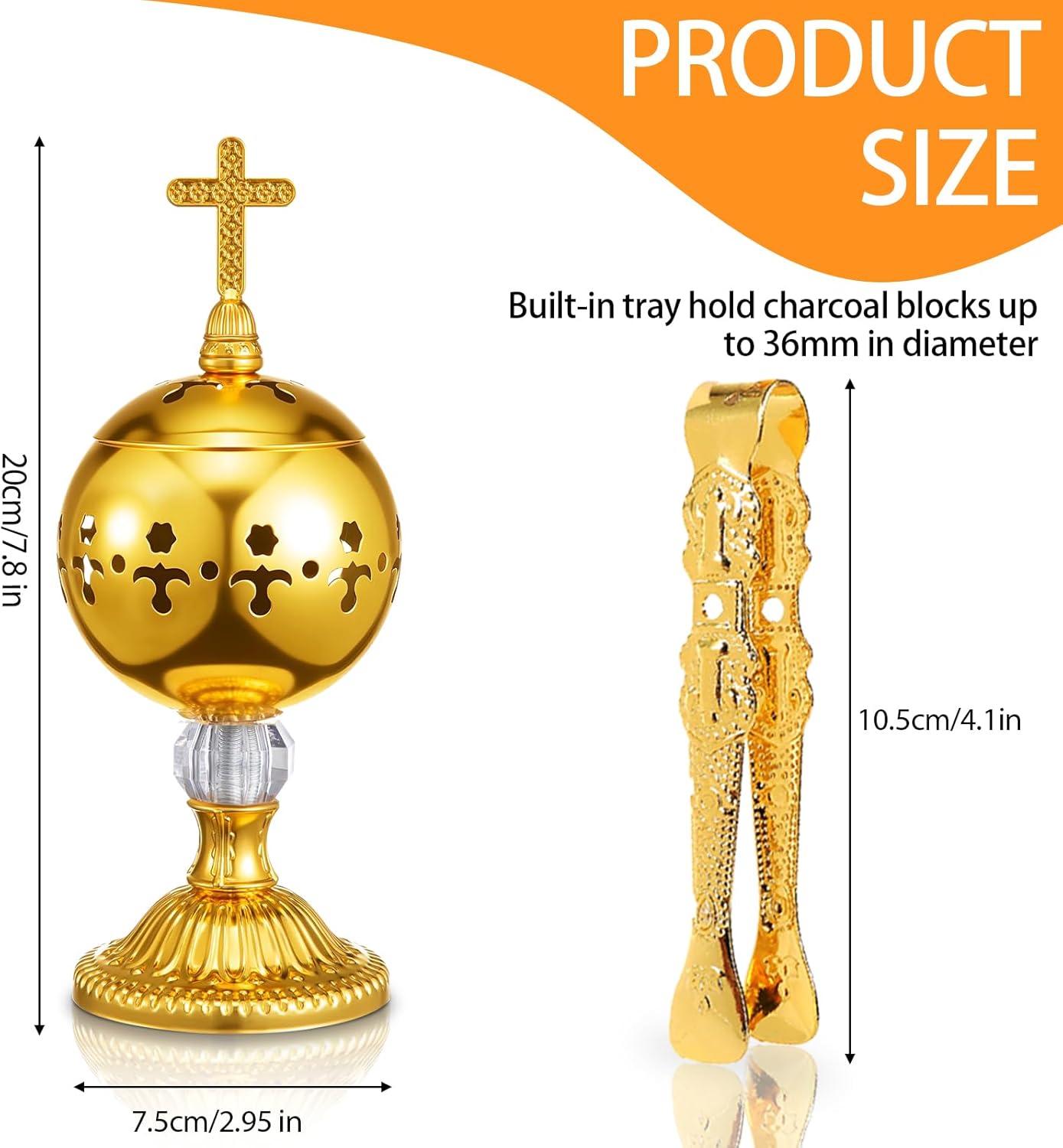 Traditional Incense Burner - Gold Charcoal Censer with Clip