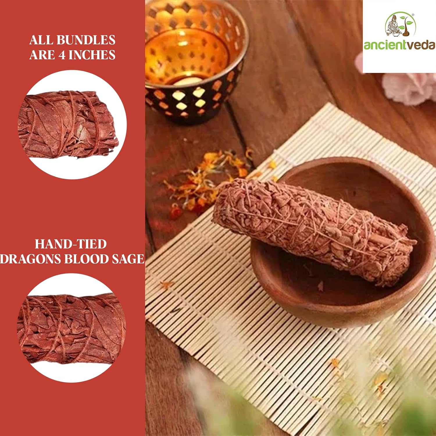 Ancientveda Soul Sticks 4 Inch Dragons Blood Sage 3 Pack with Guide