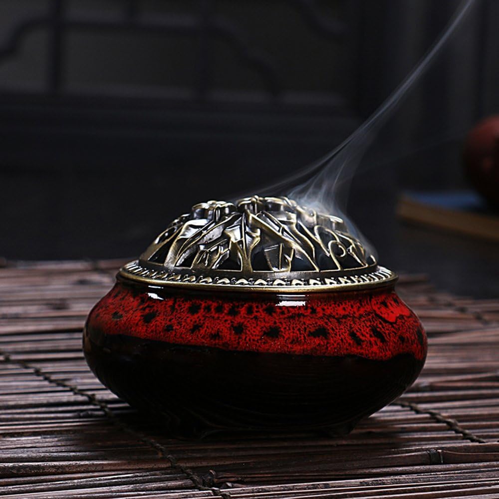 Ceramic Incense Burner with Lid and Brass Holder