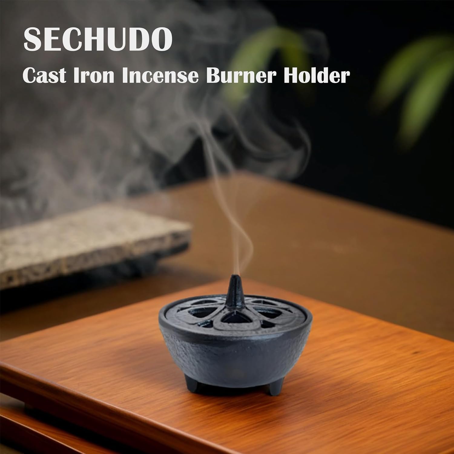 Small Cast Iron Incense Burner with Decorative Lid