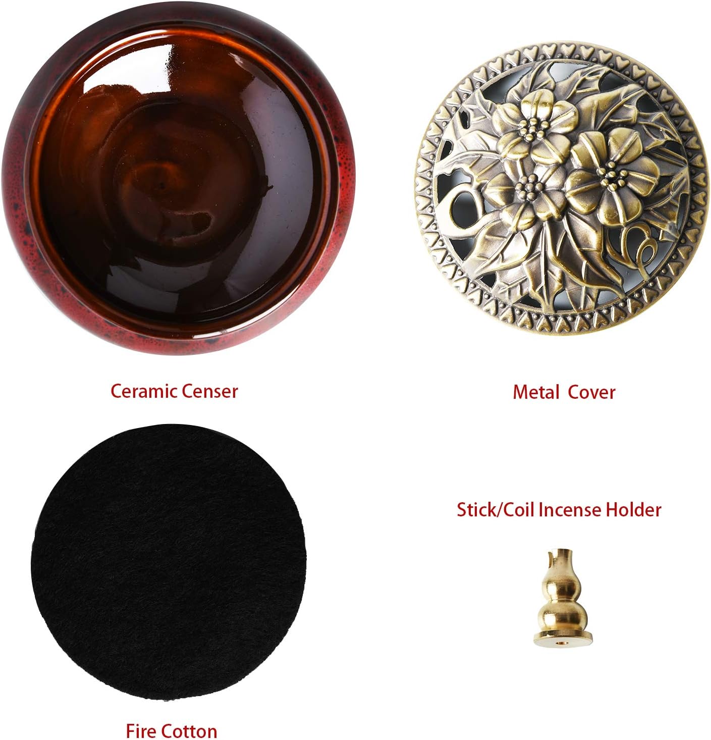 Ceramic Incense Burner with Lid and Brass Holder