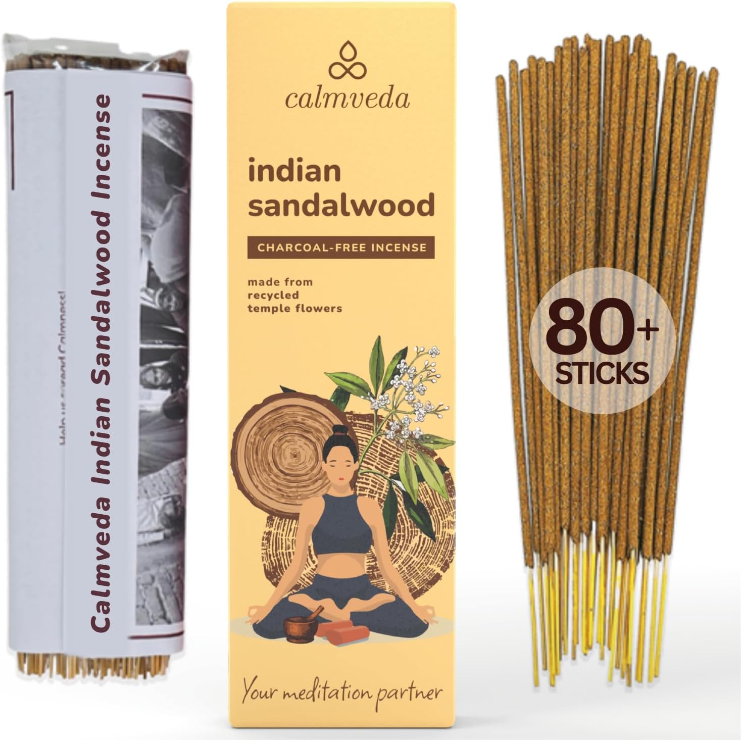 Calmveda Indian Sandalwood Incense Sticks 80 Count