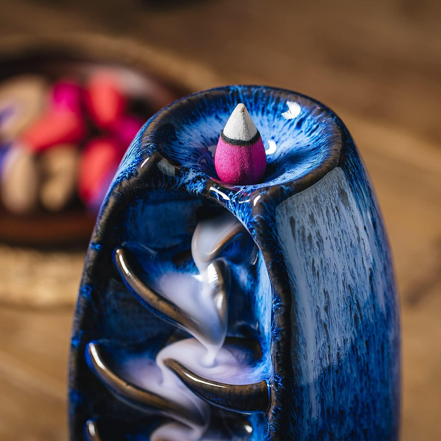 INONE Ceramic Incense Burner with 100 Cones Blue