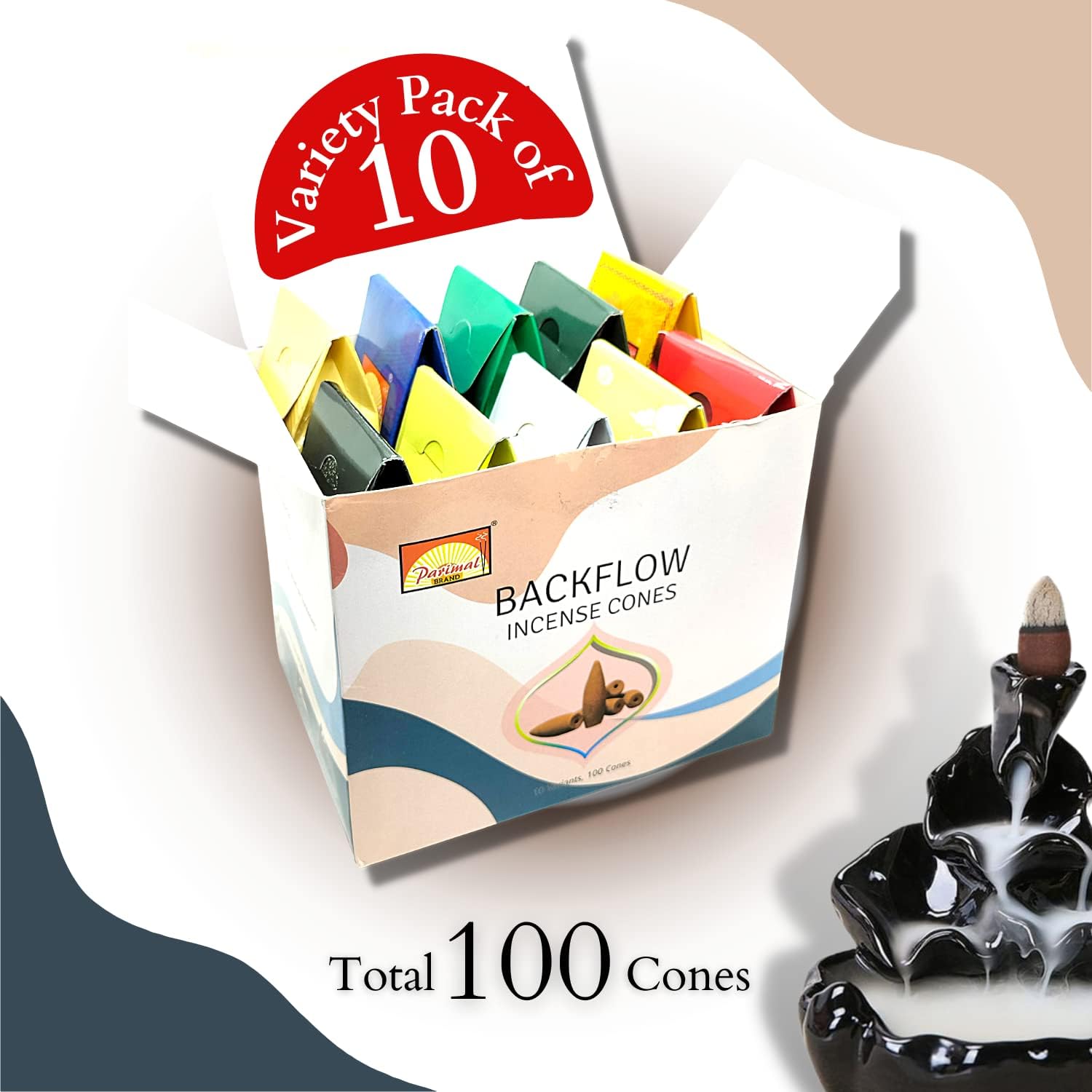Calmveda Backflow Incense Cones - 10 Variants 100 Cones