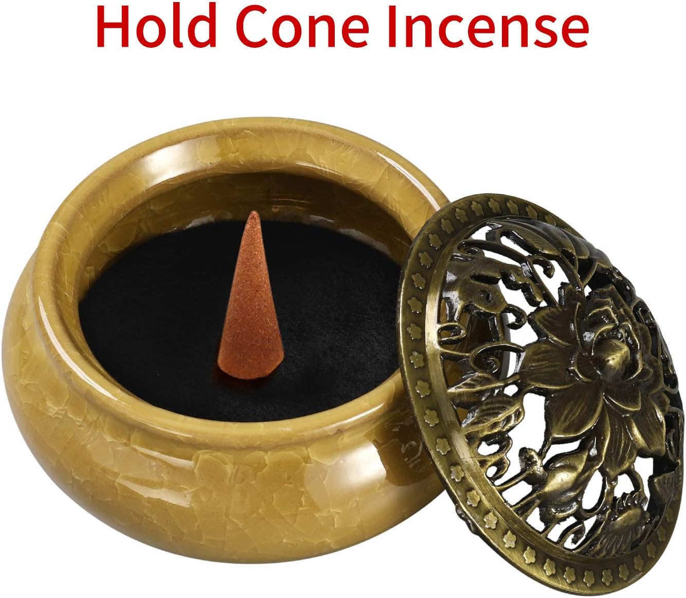 Miupoo Yellow Ceramic Incense Burner with Brass Holder