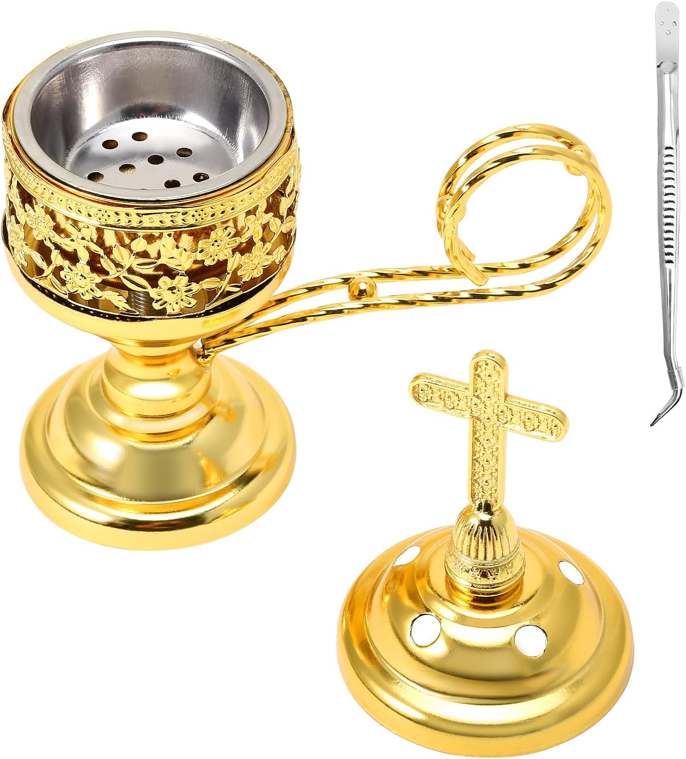 Yawlsow Gold Incense Burner with Cross Design