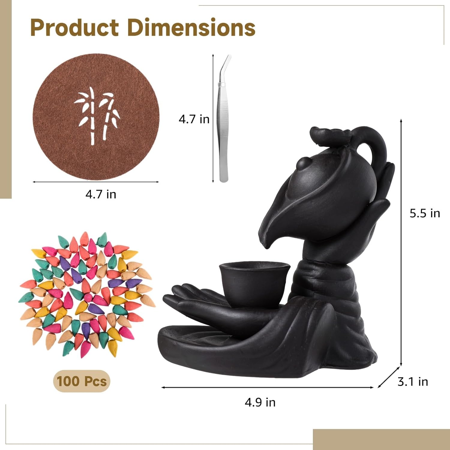 Buddha Hand Incense Burner Set with 100 Cones and Accessories