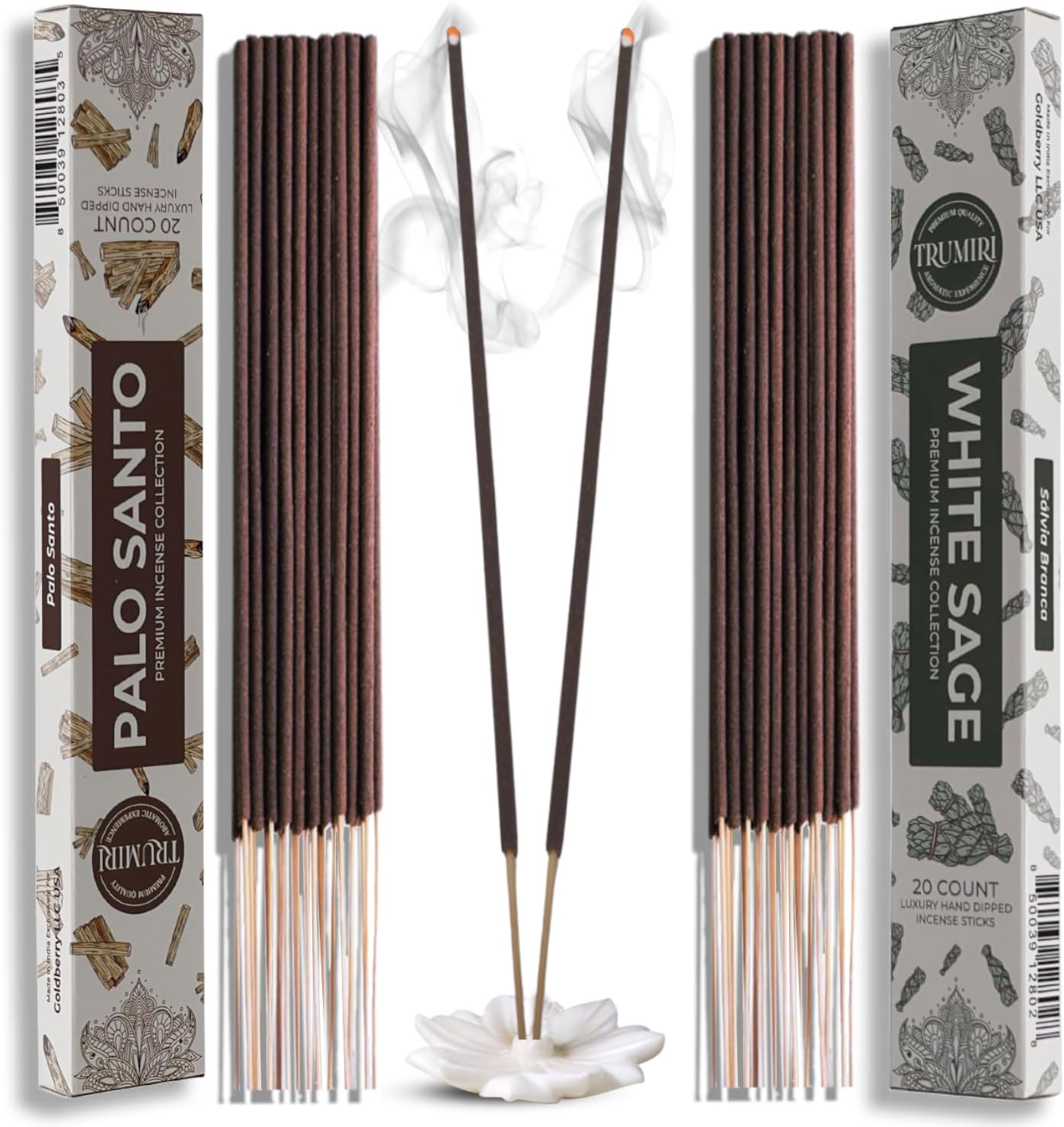 Trumiri Incense Sticks - 40 Pack 20 Palo Santo 20 White Sage