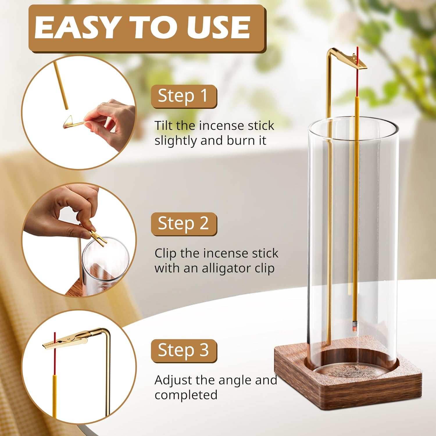 Incense Stick Holder with Glass Ash Catcher 2 Pack