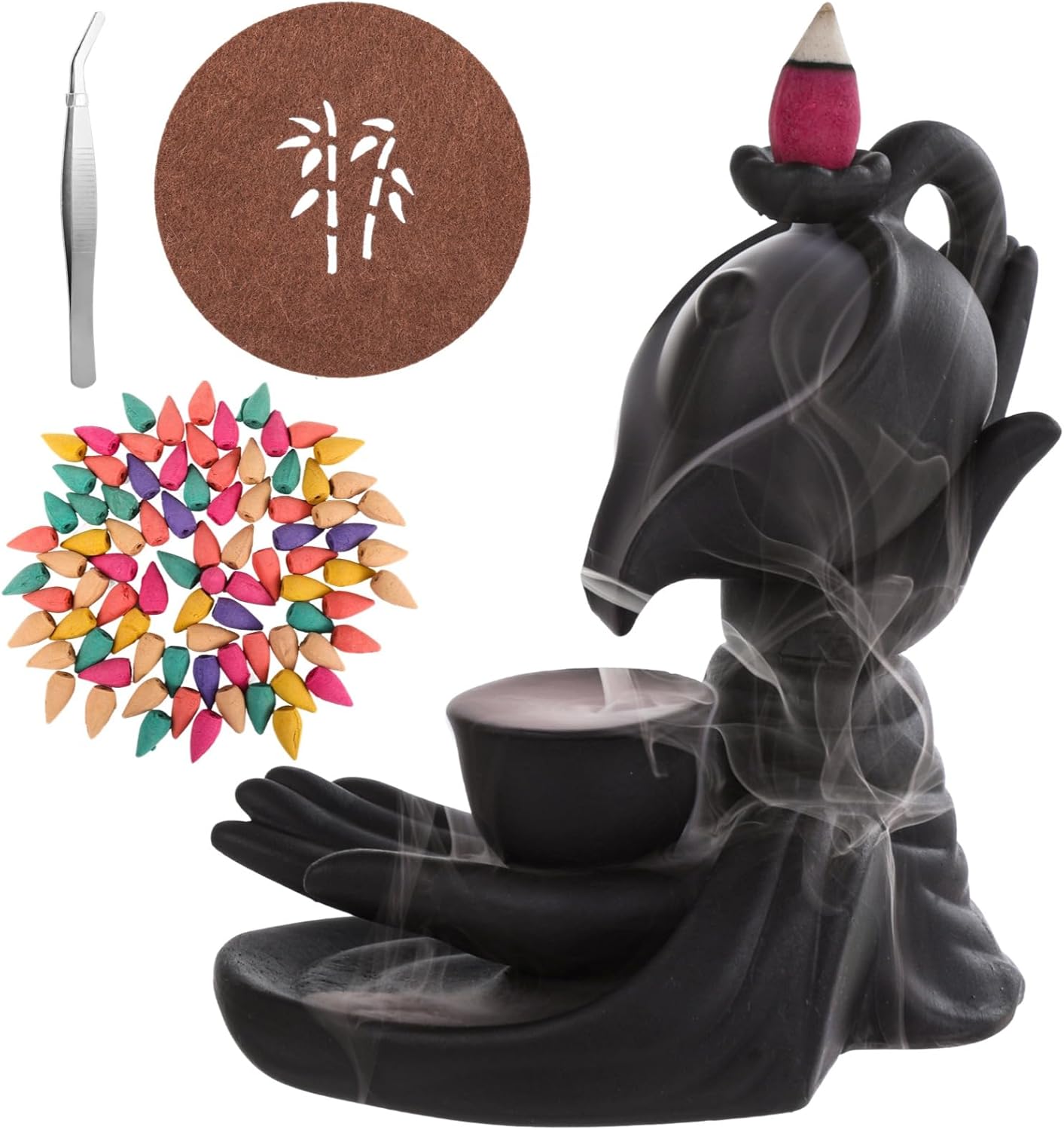 Buddha Hand Incense Burner Set with 100 Cones and Accessories